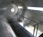 A encased space with reflective walls.