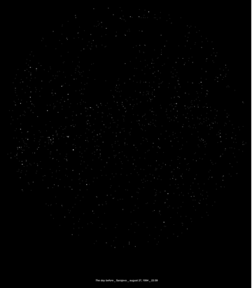 An image of the dark sky, with spots of stars across it.